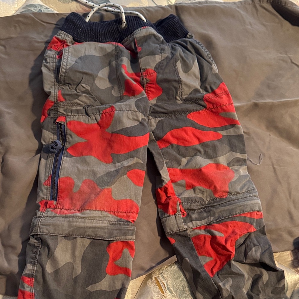 Mini Boden Red and Gray Camouflage Pants